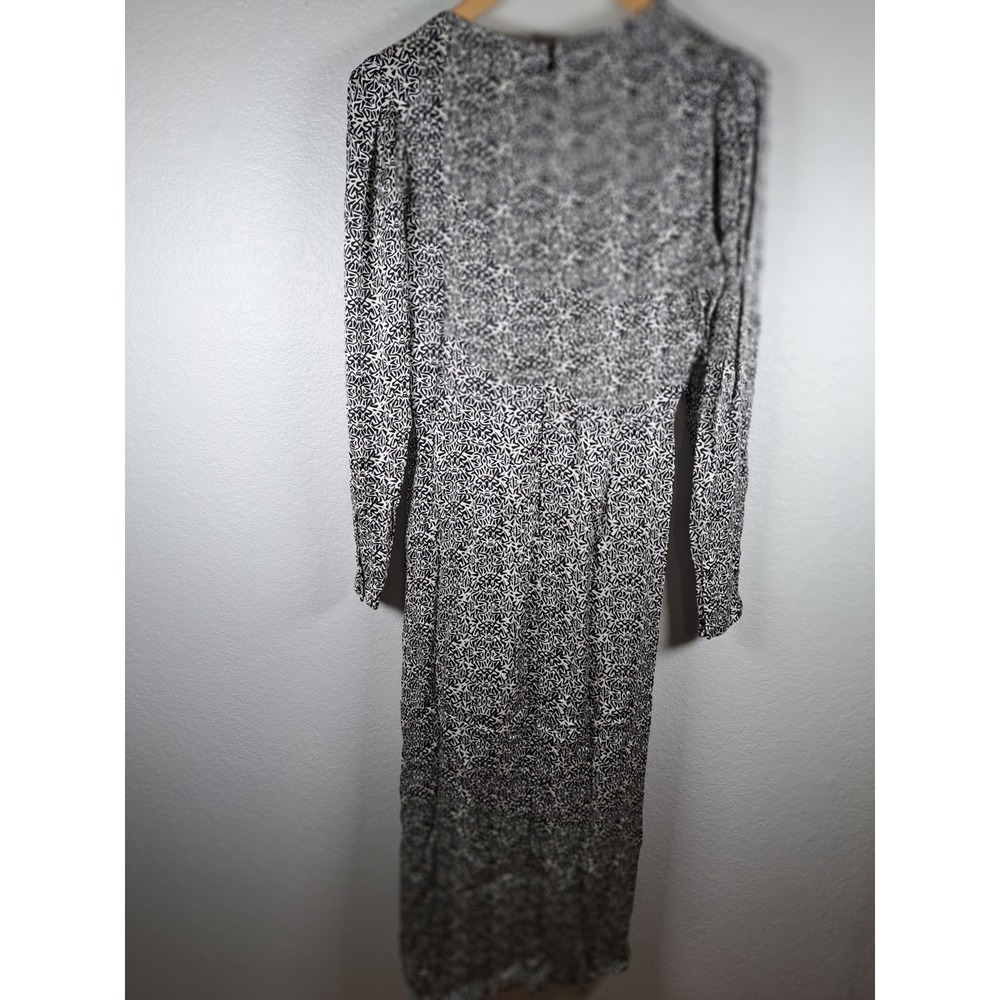 Zara Long Sleeve Midi Dress Black White Geometric Abstract Print V-Neck Size S - Picture 2 of 8